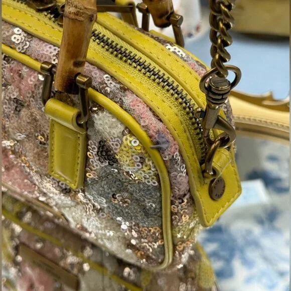 🆕 KURT GEIGER LONDON 🧿 NWOT XS Kensington Duffle, Yellow Floral Sequins - Picture 15 of 16